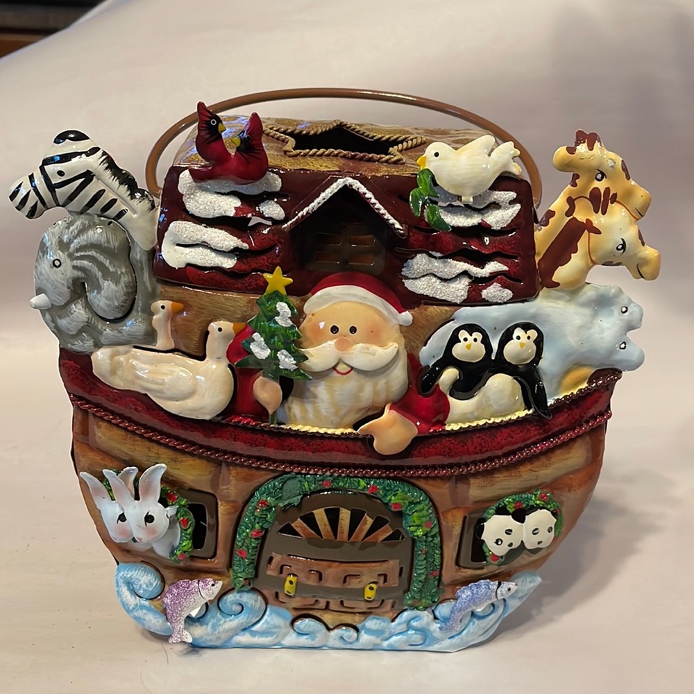 Metal 3-D Santa on Noah’s Ark Votive Holder EUC